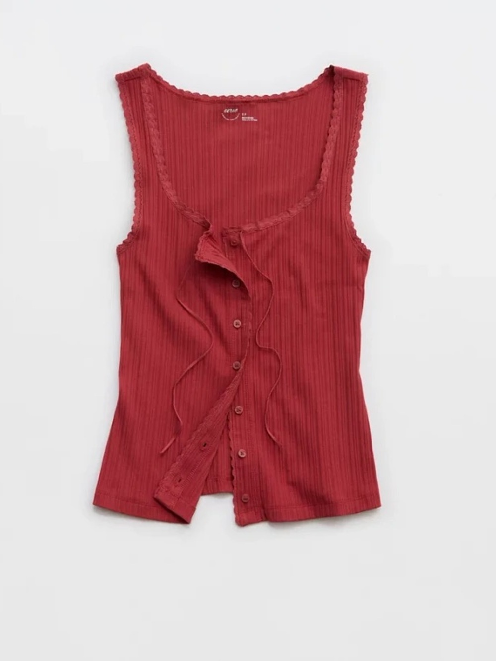 Aerie Sleeveless Ribbed Button-Front Tank Top in Deep Red Medium